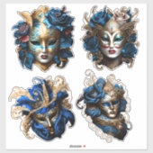 Masquerade carnaval gezichtsmaskers blauw goud Ven Sticker (Vel)