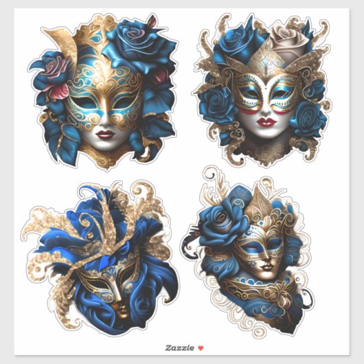 Masquerade carnaval gezichtsmaskers blauw goud Ven Sticker (Vel)