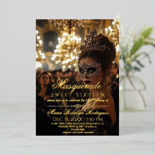 Masquerade Chic Gold Foto Quinceanera Folie Uitnodiging