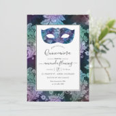 Masquerade Damask Quinceañera Kaart (Staand voorkant)