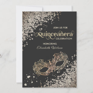 Masquerade diamant luxe Quinceañera grijy Invita Kaart