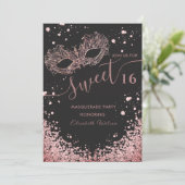 Masquerade diamant luxe roze goud zoete 16  uitnod kaart (Staand voorkant)