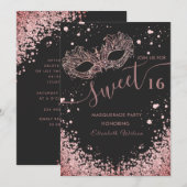 Masquerade diamant luxe roze goud zoete 16  uitnod kaart (Voorkant / Achterkant)