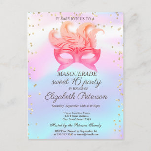 Masquerade Diamanten,Masque,Holografische Sweet 16 Uitnodiging Briefkaart