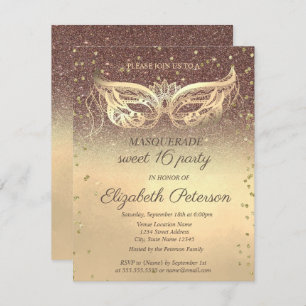 Masquerade Diamonds Glitter Gold Sweet 16 Kaart