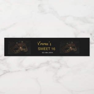 Masquerade Elegant Gold Black Sweet 16 15 verjaard Waterfles Etiket