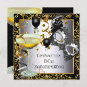 Masquerade Fabulous 30th Silver Gold Black Party Kaart (Voorkant / Achterkant)