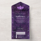 Masquerade feestdag verjaardag paarse masker RSVP All In One Uitnodiging (Binnen)