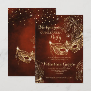 Masquerade glitter quinceanera mask nodigt rood ui save the date