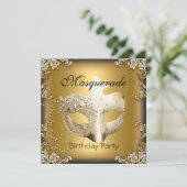 Masquerade Gold Black Birthday Party Kaart (Staand voorkant)