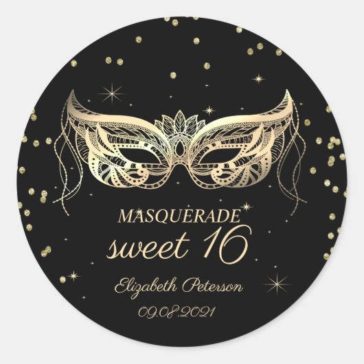 Masquerade Gold Diamonds Sweet 16 Ronde Sticker (Voorkant)