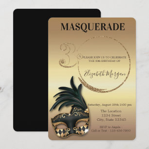 Masquerade Gold Glitter 30th Birthday Kaart