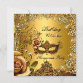Masquerade Gold Mask Birthday Party Kaart (Voorkant)