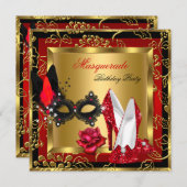 Masquerade Gold Red Black Glitter-masker op hoge h Kaart (Voorkant / Achterkant)