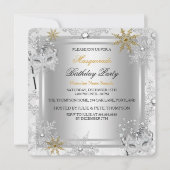 Masquerade Gold Snowflakes Silver Mask Party Kaart (Voorkant)