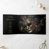 Masquerade Gold Stars Quinceanera Party Invitation (Intérieur)