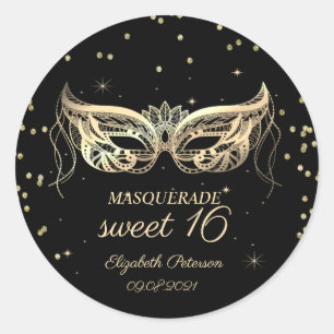Masquerade Goud Diamanten Sweet 16  Ronde Sticker