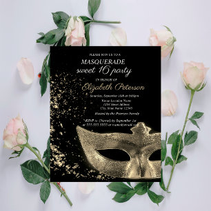 Masquerade Goud Masker Zwart Sweet 16 Uitnodiging Briefkaart