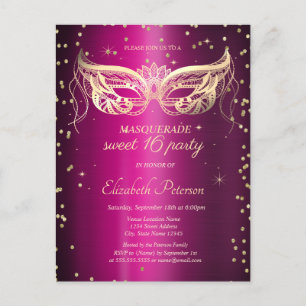 Masquerade Gouden Diamanten Paarse Metallic Sweet  Uitnodiging Briefkaart