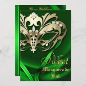 Masquerade Green Jeweled 16 Invitation (Devant / Derrière)