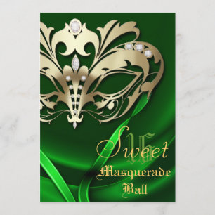 Masquerade Green Jeweled Sweet 16 Uitnodiging