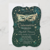 Masquerade, Green Stars Quinceañera Kaart (Voorkant)