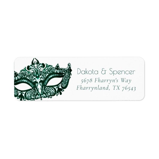 Masquerade Groen Masker | Levendig Emerald adres Etiket (Voorkant)