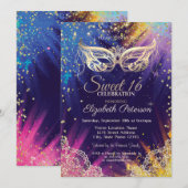 Masquerade, Kant, Verf Splash Sweet 16 Kaart (Voorkant / Achterkant)