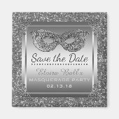 Masquerade Kostuum Party Save the Date Glam Silver Magneet (Voorkant)