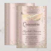 Masquerade, Lace Roos Gold Quinceañera Kaart (Voorkant / Achterkant)