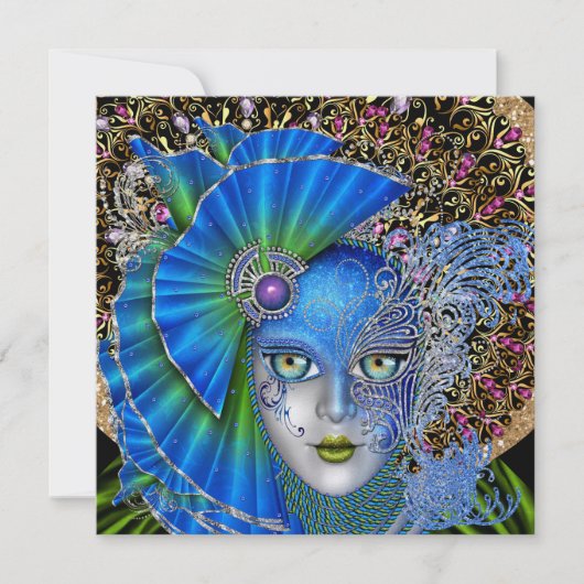 Masquerade Mardi Gras Uitnodiging (Voorkant)