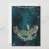 Masquerade mask blauwgroen goudglitter Sweet 16 Kaart (Achterkant)