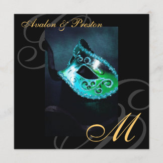 Masquerade Mask Blauwgroen Swirl Wedding Invitatio Kaart
