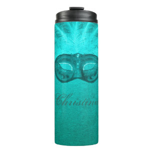 Masquerade Mask  blauwgroen veer Art Deco Thermosbeker