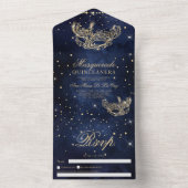Masquerade mask chic gold glitter quinceanera all in one uitnodiging (Binnen)