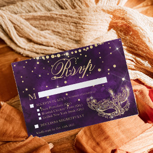 Masquerade mask elegant paars goud glitters RSVP Kaartje