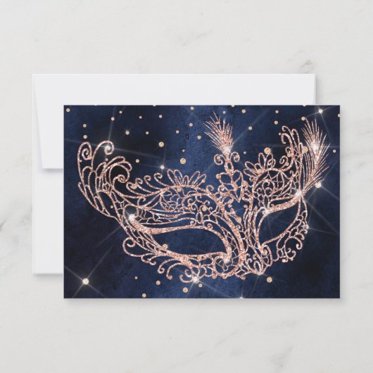 Masquerade mask elegant roze goud glitters RSVP (Achterkant)