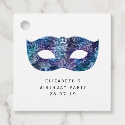 Masquerade Mask en Damask Bedankjes Labels (Voorkant)