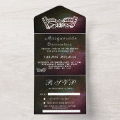 Masquerade Mask Galaxy Sky Stars Quinceanera All In One Uitnodiging (Binnen)