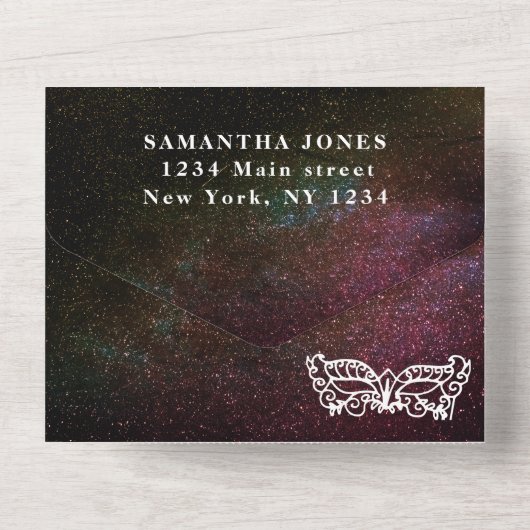 Masquerade Mask Galaxy Sky Stars Quinceanera All In One Uitnodiging (Achterkant)