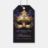 Masquerade Mask Gold Purple Dramatic 50th Birthday Cadeaulabel (Achterkant)