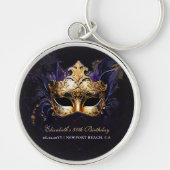 Masquerade Mask Gold Purple Dramatic Gift Favor Sleutelhanger (Voorkant)