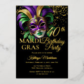 Masquerade Mask Mardi Gras 40th Birthday Party Folie Uitnodiging (Voorkant)