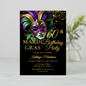 Masquerade Mask Mardi Gras 60th Birthday Party Folie Uitnodiging (Staand Voorkant)