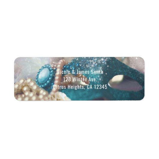 Masquerade Mask & Pearls Rainbow Party Invitation Etiket (Voorkant)