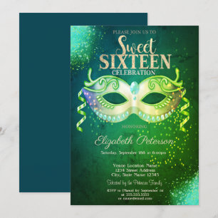 Masquerade, Masker, Groene Sweet 16 Goud Kaart
