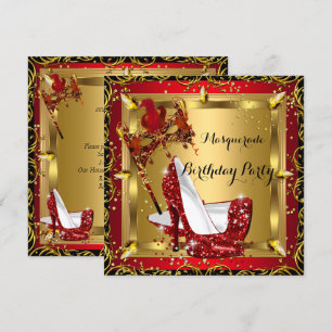 Masquerade Masker High Hiel Shoe Red Birthday 3 Kaart