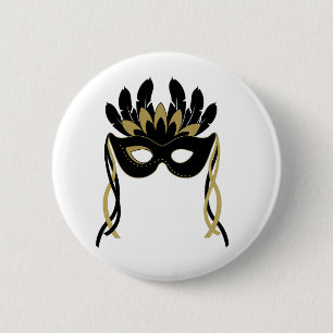 Masquerade Masker in Black en Gold Button Badge