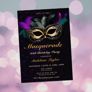 Masquerade Maskerade Roze Neon Black 30th Birthday Kaart
