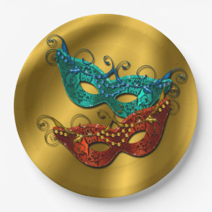 Masquerade maskers, Gold Satin Paper Bord 9"